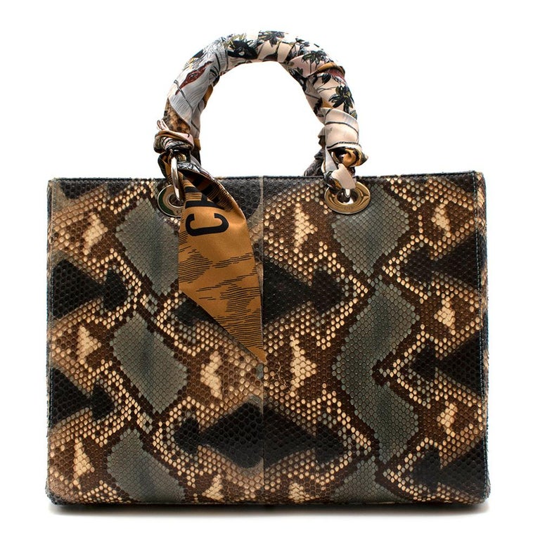 Dior Green Python Large Lady Dior Bag with Two Silk Twilly - Large at ...
