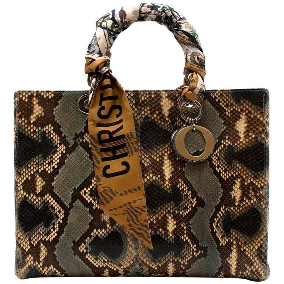 Dior Green Python Large Lady Dior Bag with Two Silk Twilly - Large at ...