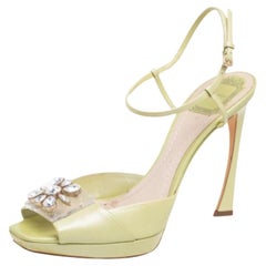 Dior Sandales à bride à la cheville à bout ouvert en satin PVC et ornées de cristaux verts, taille 41