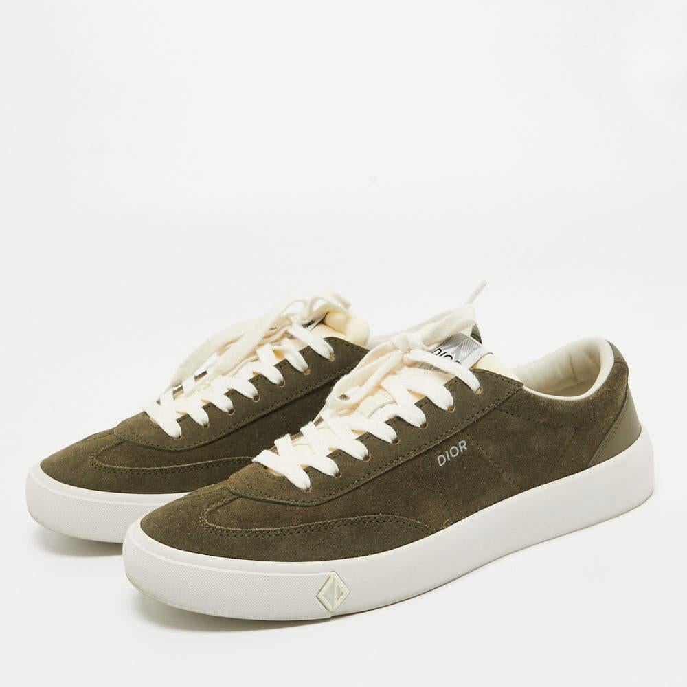Dior Green Suede and Leather Low Top Sneakers Size 42 For Sale 2