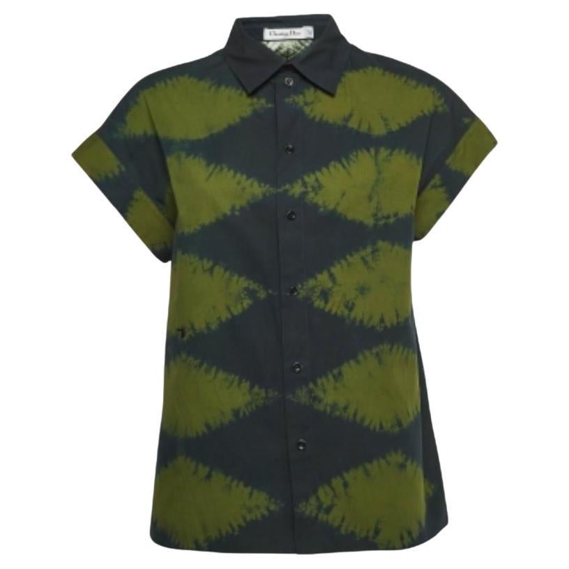 Camisa de manga corta de algodón con estampado de corbata verde Dior M