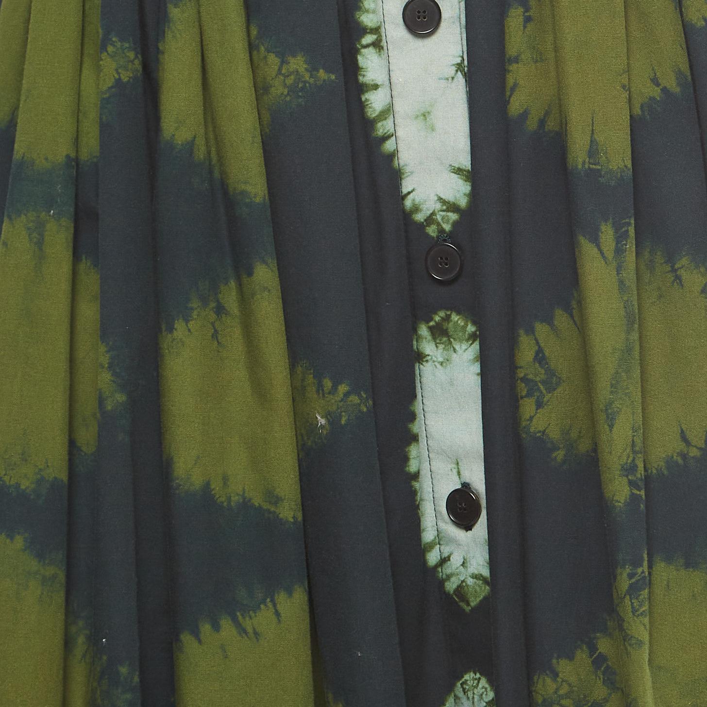 Dior Green Tie Dye Print Cotton Gathered Midi Skirt S In Good Condition In Dubai, Al Qouz 2