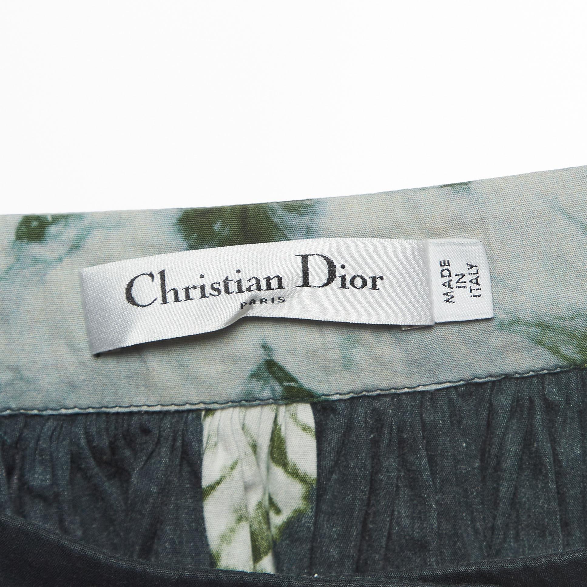 Dior Green Tie Dye Print Cotton Gathered Midi Skirt S 1