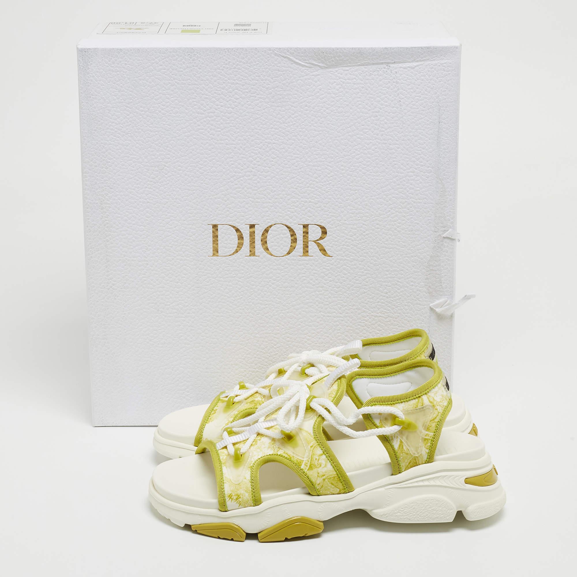 Dior Green/White Canvas and PVC D-Connect Sandals Size 37.5 For Sale 4