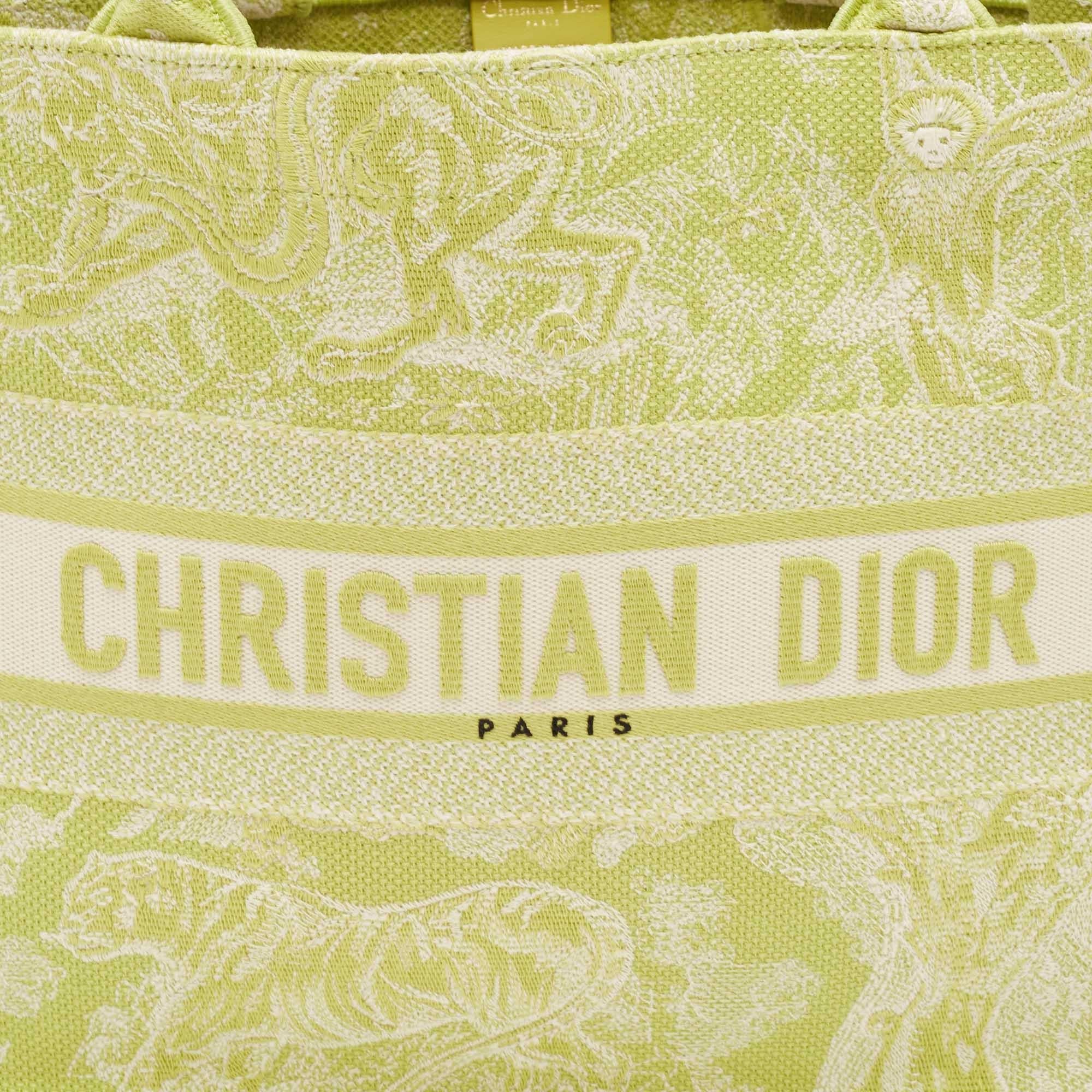 Women's Dior Green/White Embroidered Canvas Medium Toile De Jouy Book Tote