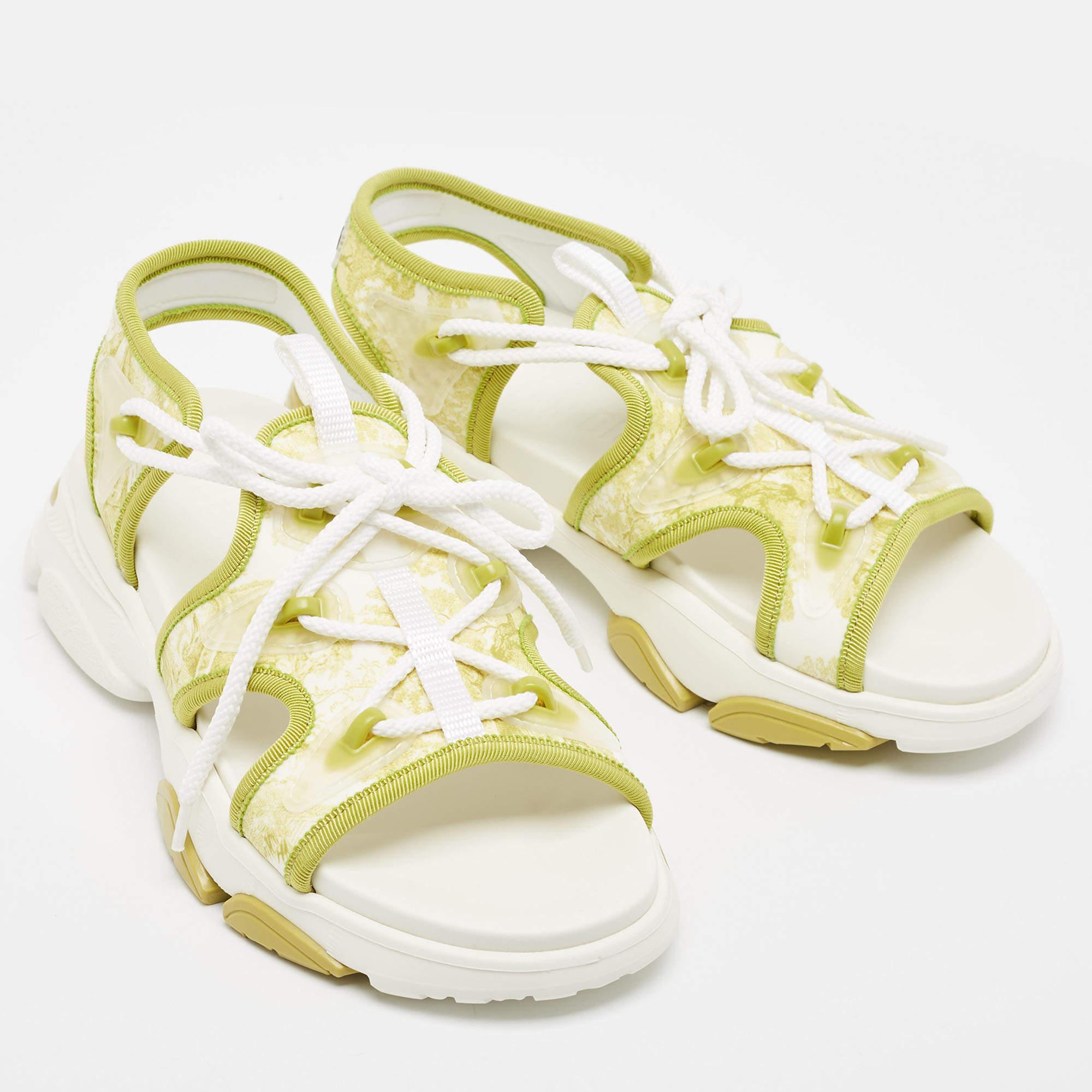 Dior Green/White Neoprene and PVC D-Connect Sandals Size 36.5 1