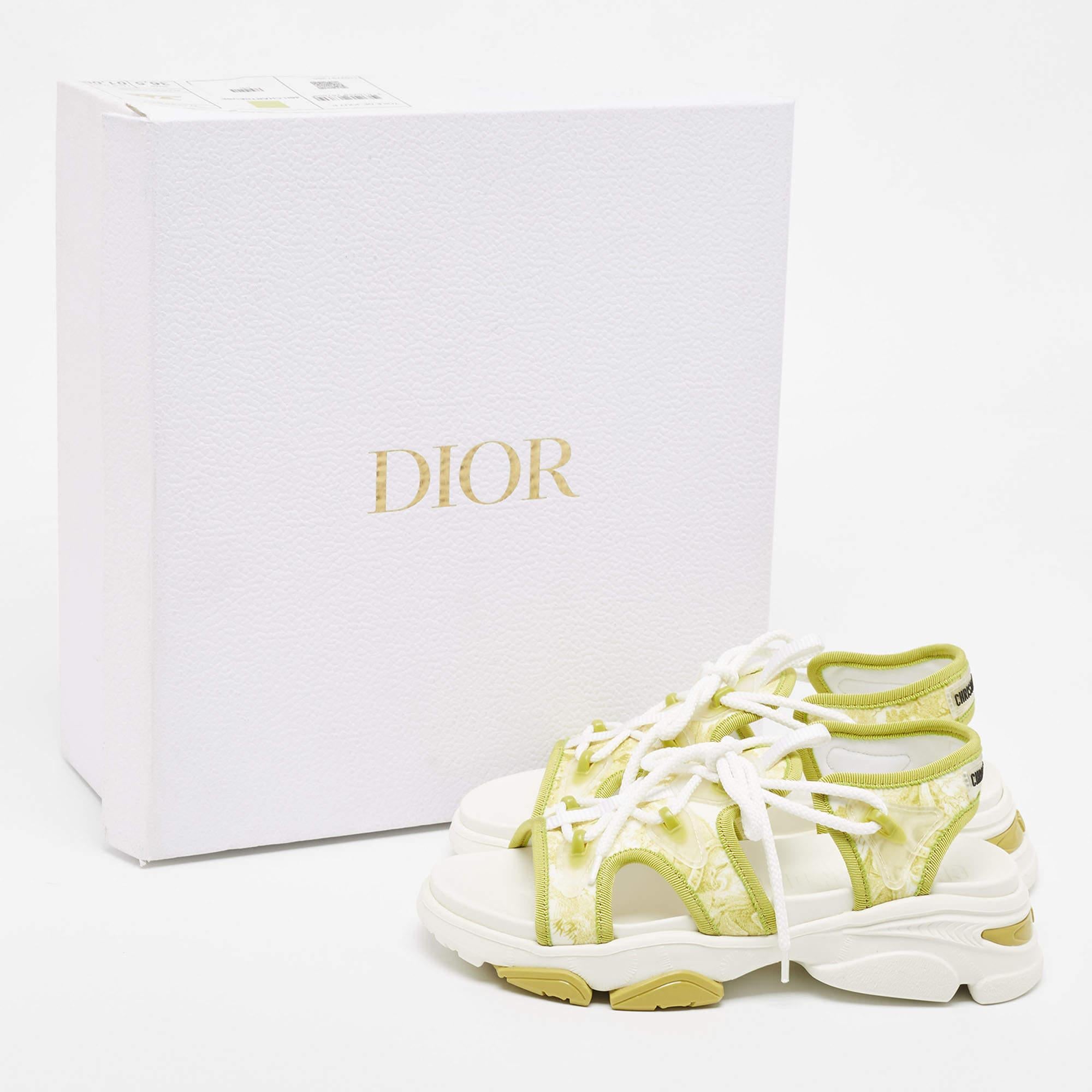 Dior Green/White Neoprene and PVC D-Connect Sandals Size 36.5 5