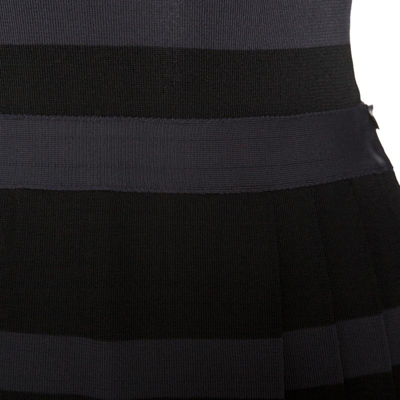 Women's Dior Grey and Black Striped Knit Long Sleeve Peplum Top S