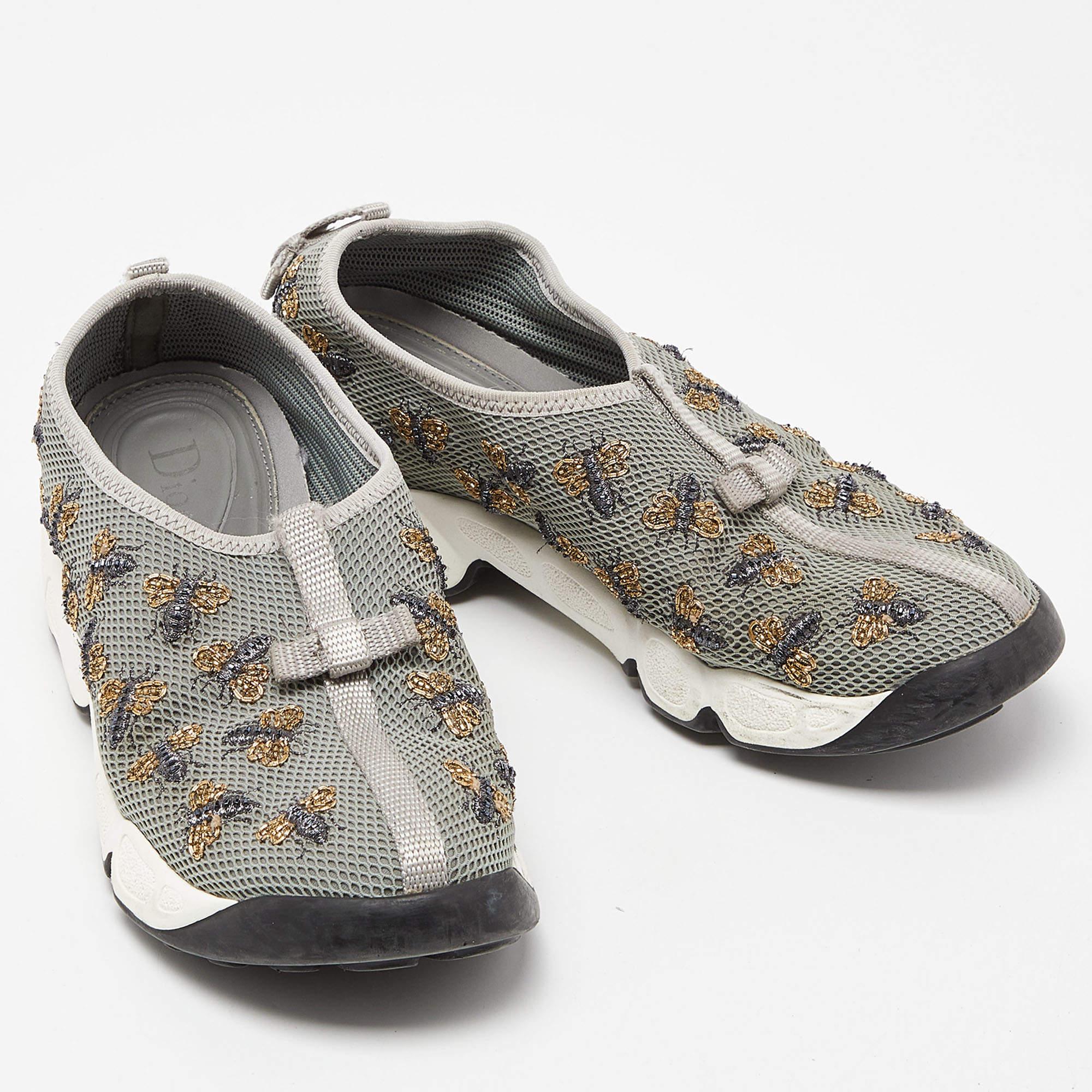Dior Grey Beads Embellished/ Embroidery Mesh Fusion Sneakers Size 36 For Sale 1