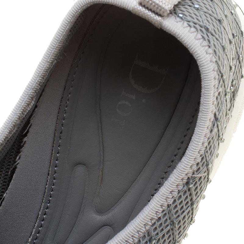 Dior Grey Beads Embellished Mesh Fusion Sneakers Size 37.5 2
