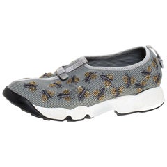 Dior Grey Bee Embellished Mesh Fusion Slip On Sneakers Size 37