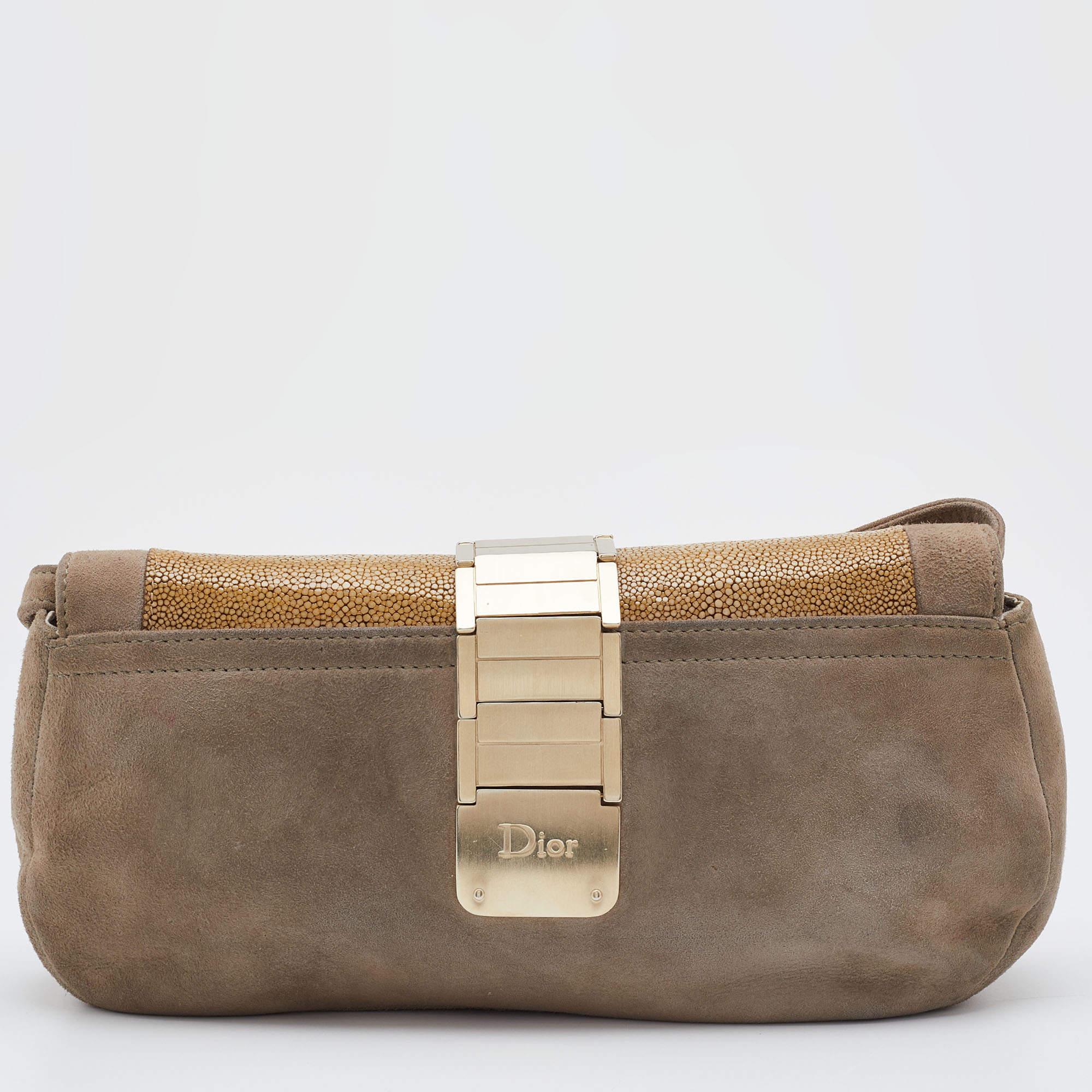 Dior Grey/Beige Stringray and Suede Flap Saddle Shoulder Bag 4