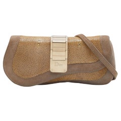 Dior Grey/Beige Stringray and Suede Flap Saddle Shoulder Bag