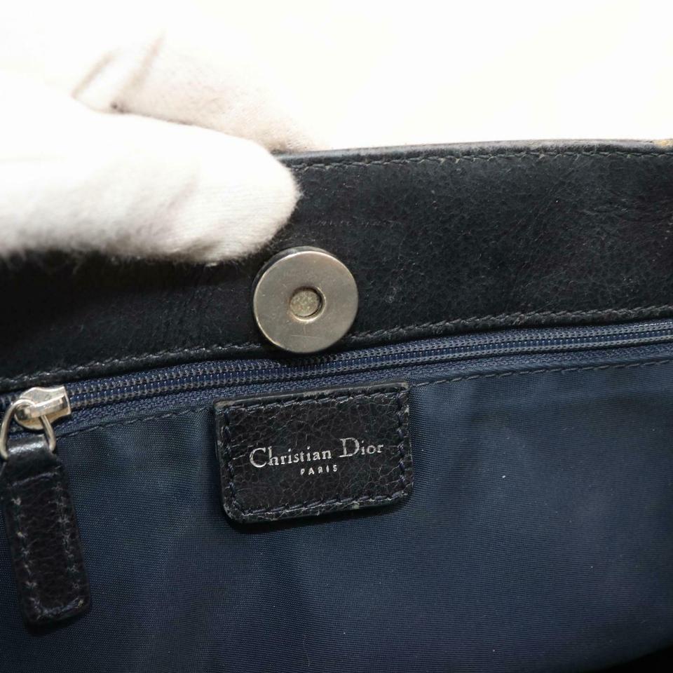 Christian Dior Grau-blau Denim Signatur schräge Monogramm Trotter Schultertasche 870694 Grau Canv Damen im Angebot