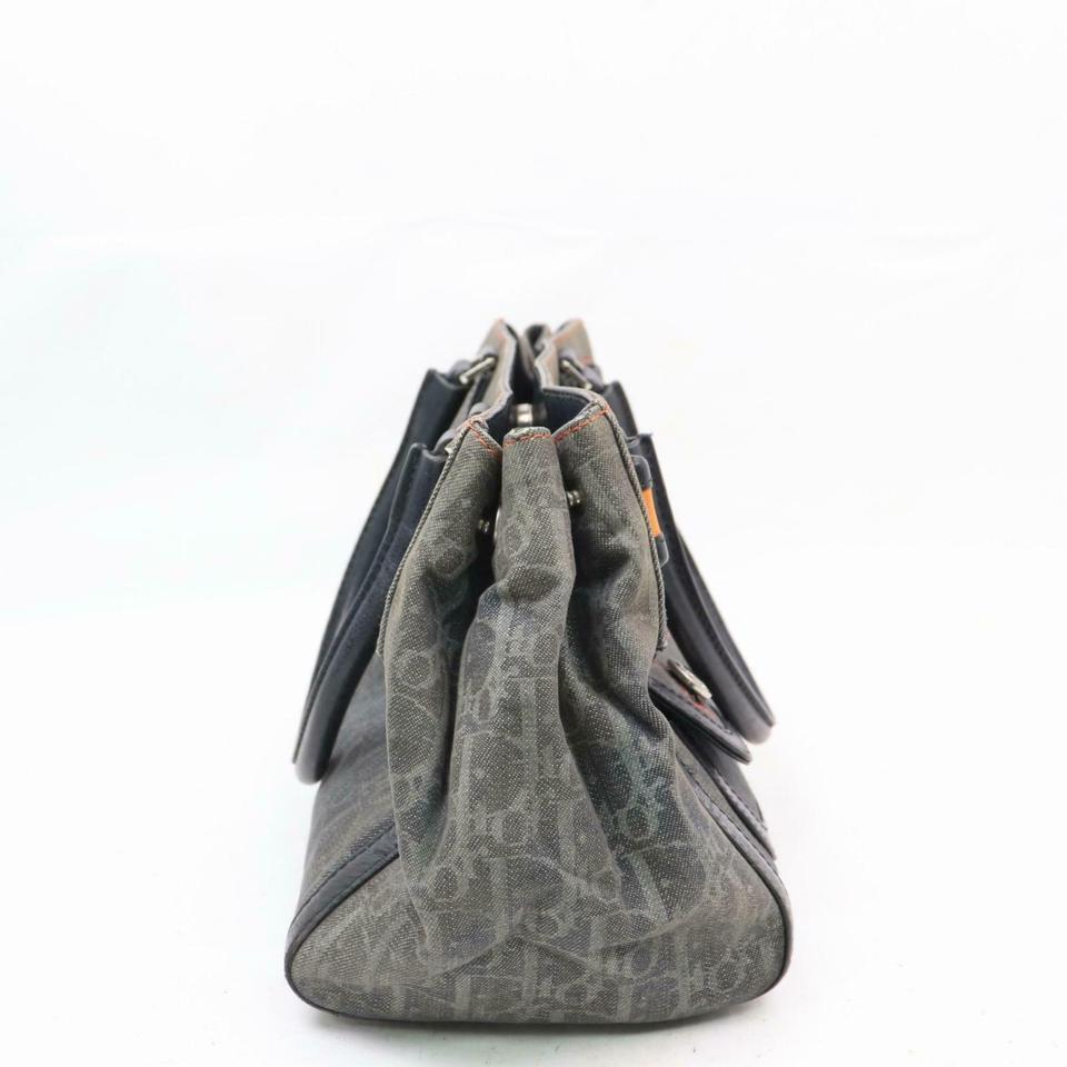 Dior Grey-blue Denim Signature Oblique Monogram Trotter Satchel 870694 Gray Canv 2