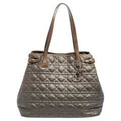 Dior Grey Cannage Coated Canvas and Leather Medium Panarea Tote