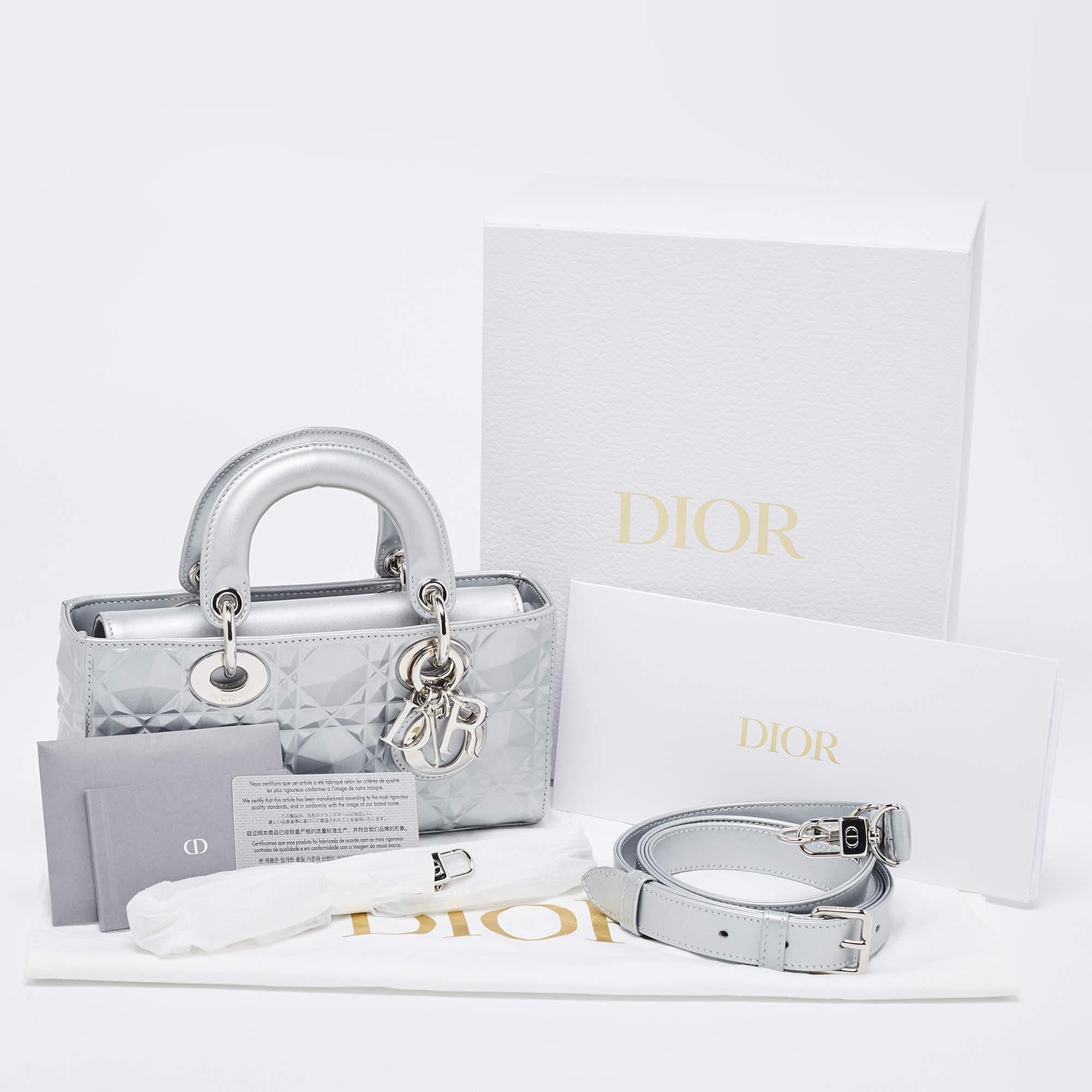 Dior Grey Cannage Diamond Leather Small Lady D-Joy Tote 12