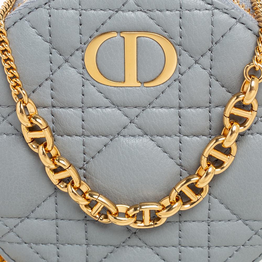 Dior Grey Cannage Leather Caro Round Chain Pouch 2