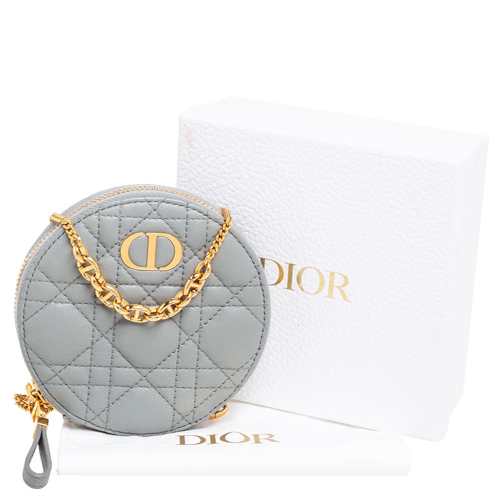 Dior Grey Cannage Leather Caro Round Chain Pouch 4