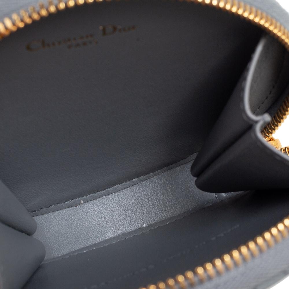 Dior Grey Cannage Leather Caro Round Chain Pouch In Excellent Condition In Dubai, Al Qouz 2