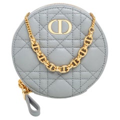 Dior Grey Cannage Leather Caro Round Chain Pouch