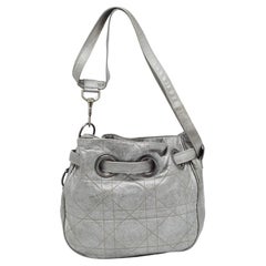 Dior Grey Cannage Leather Drawstring Bag
