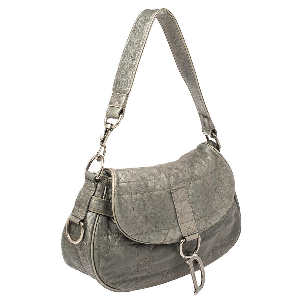Graue Dior Cannage-Lederklappe Hobo Damen