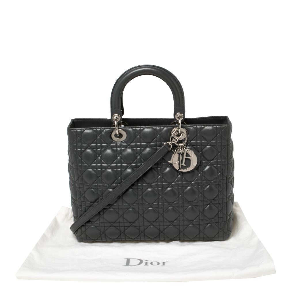 Dior Grey Cannage Leather Large Lady Dior Tote 7