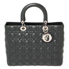 Dior Grey Cannage Leather Large Lady Dior Tote