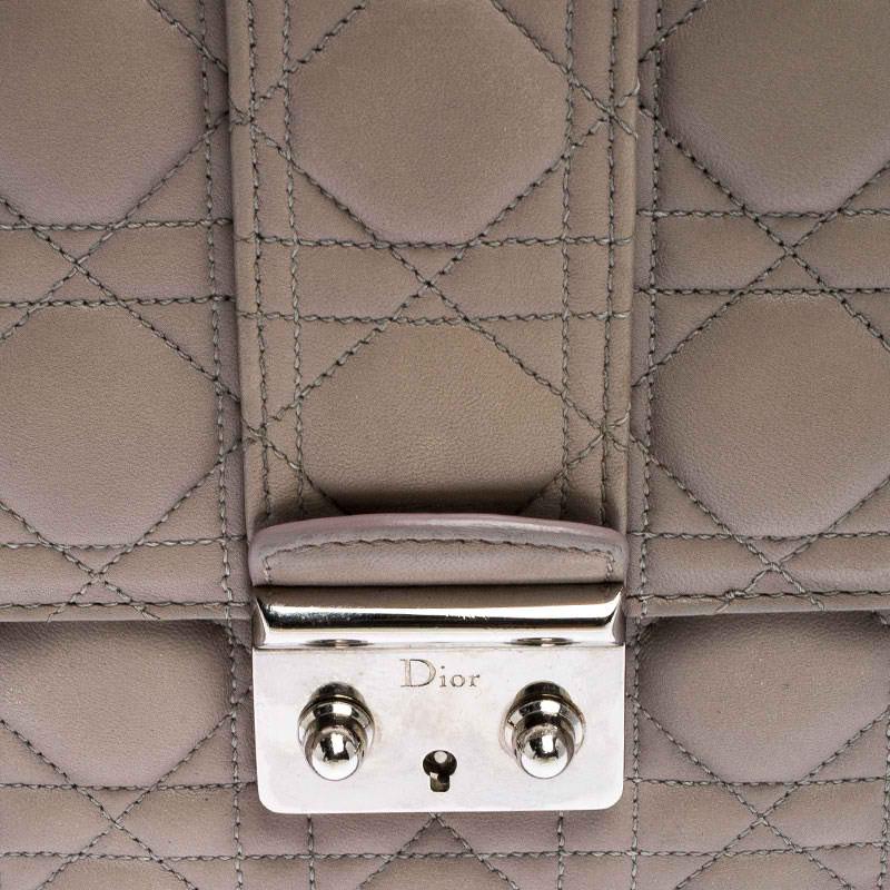 Dior Grey Cannage Leather Large Miss Dior Flap Bag In Good Condition In Dubai, Al Qouz 2