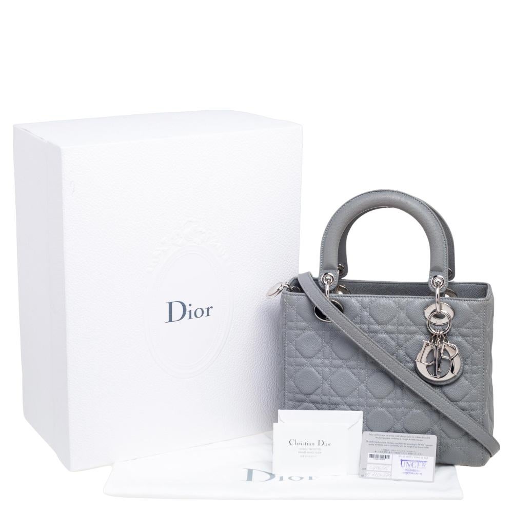 Dior Grey Cannage Leather Medium Lady Dior Tote 7