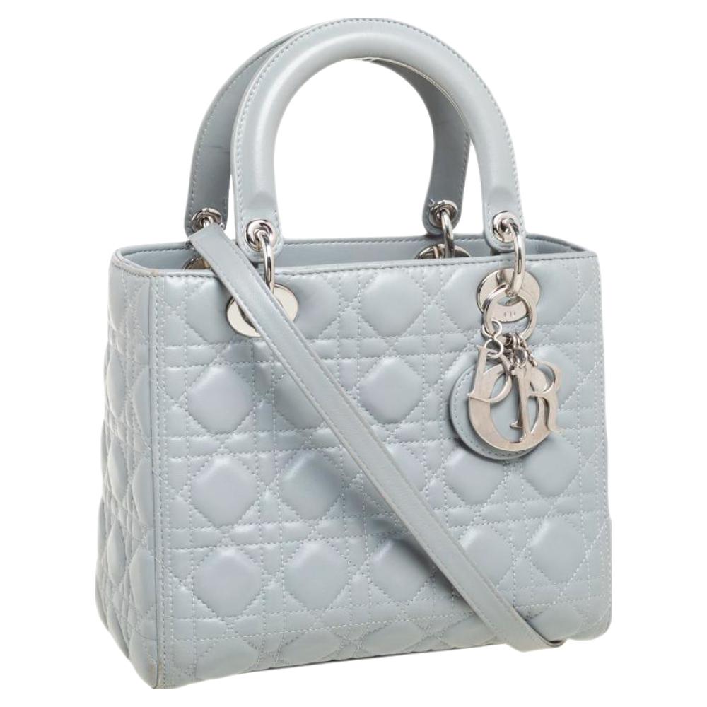 Dior Grey Cannage Leather Medium Lady Dior Tote In Good Condition In Dubai, Al Qouz 2