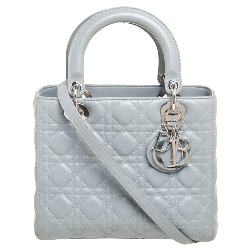 Dior Grey Cannage Leather Medium Lady Dior Tote