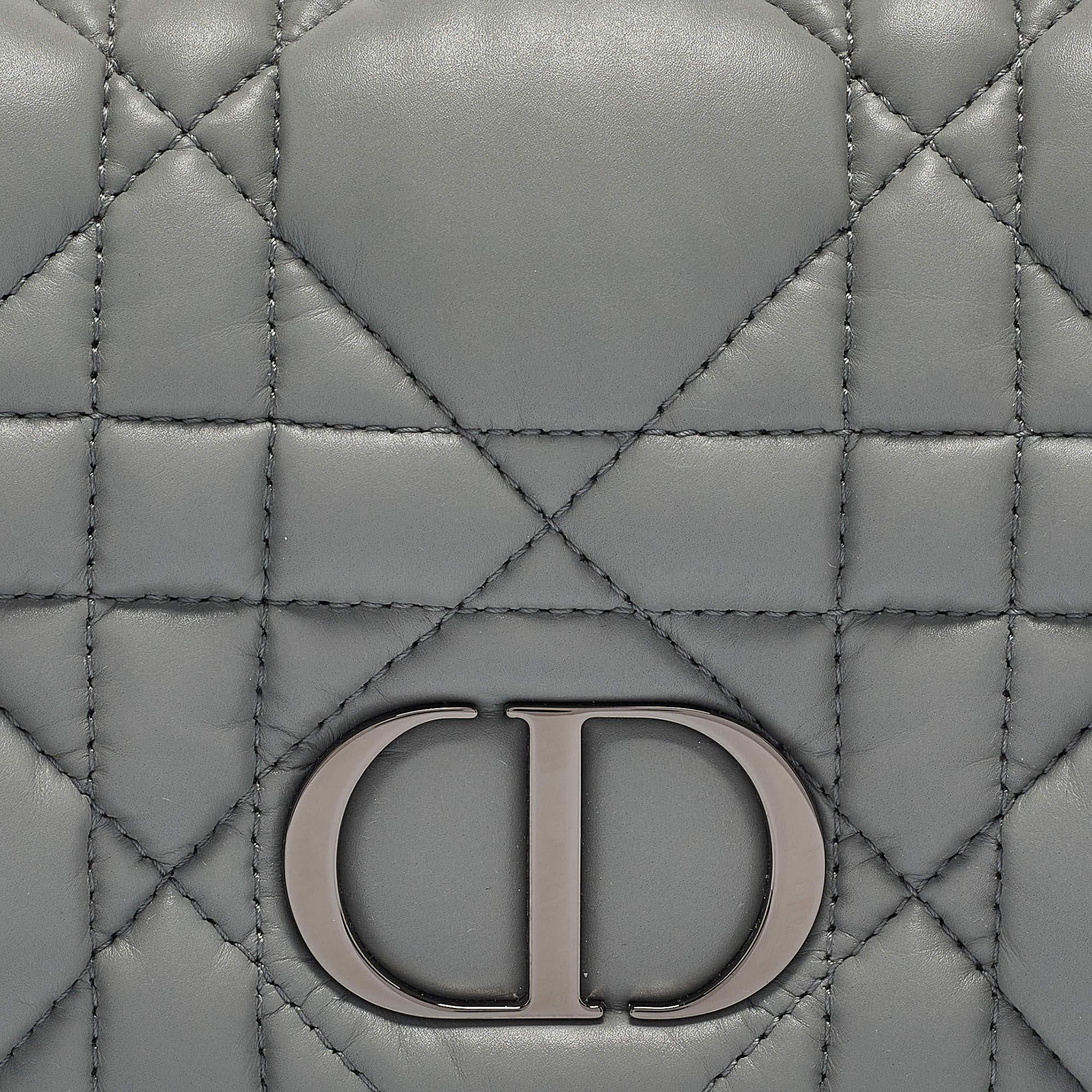 Women's Dior Grey Cannage Leather Mini Caro Crossbody Bag For Sale