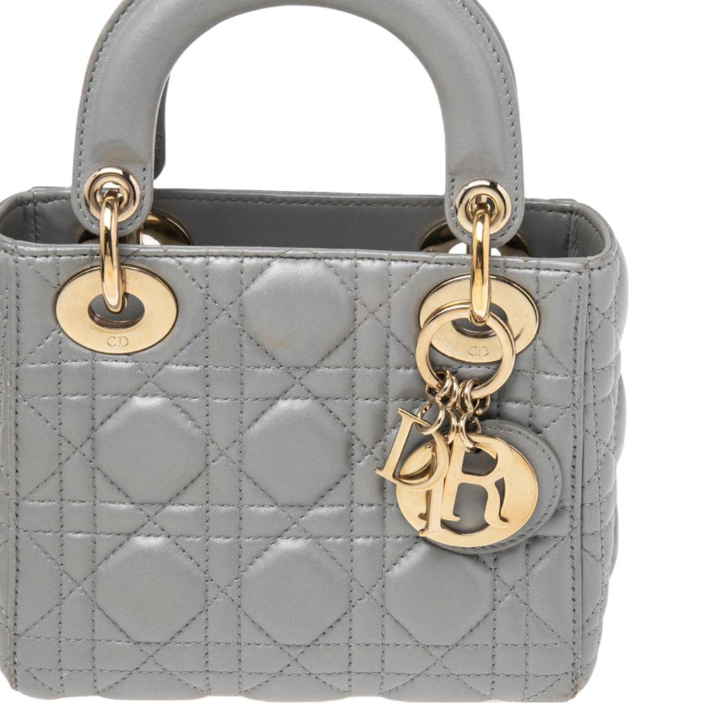 Dior Grey Cannage Leather Mini Lady Dior Tote 3