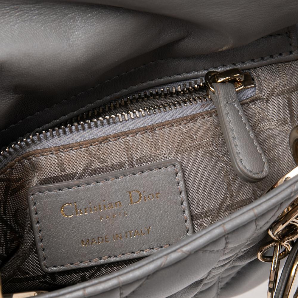 Gray Dior Grey Cannage Leather Mini Lady Dior Tote