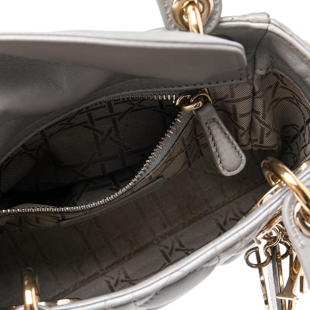 Women's Dior Grey Cannage Leather Mini Lady Dior Tote
