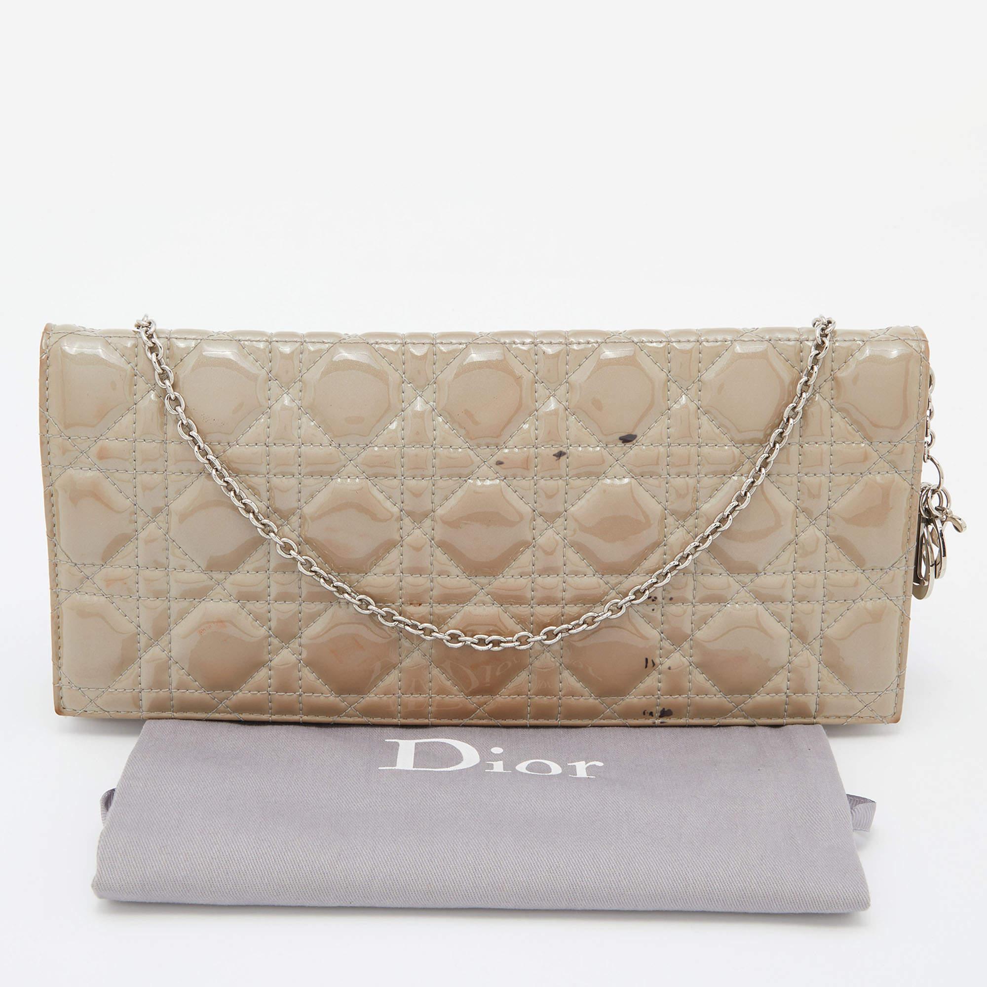 Dior Grey Cannage Patent Leather Lady Dior Chain Clutch 5