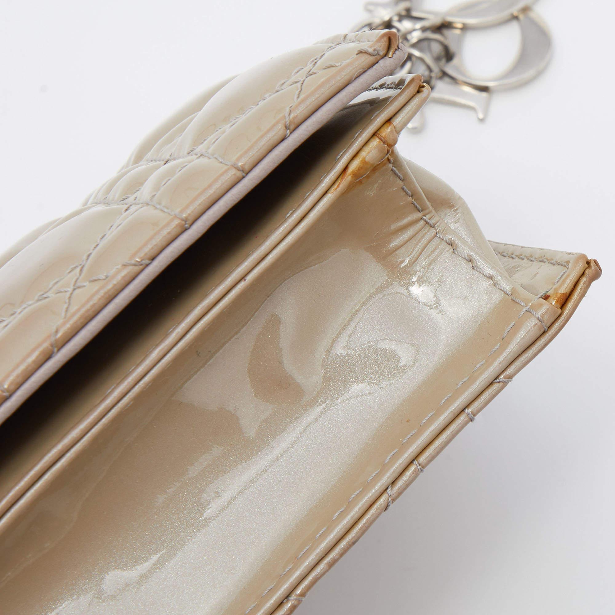 Dior Grey Cannage Patent Leather Lady Dior Chain Clutch 2