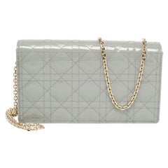 Dior Grey Cannage Patent Leather Lady Dior Chain Pouch