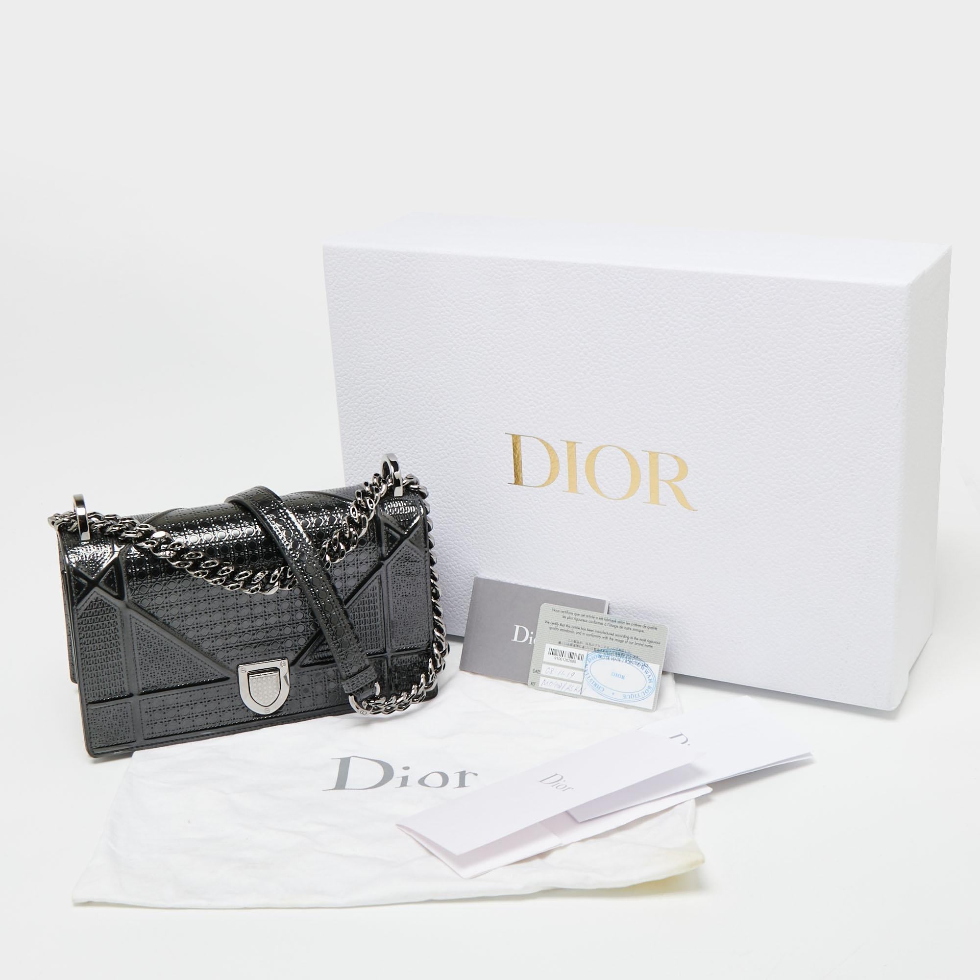 Dior Grey Cannage Patent Leather Small Diorama Shoulder Bag 8