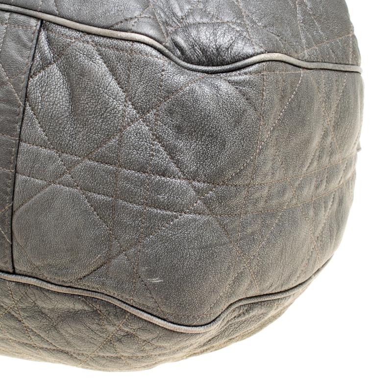 Dior Grey Cannage Quilted Leather Drawstring Bag 2