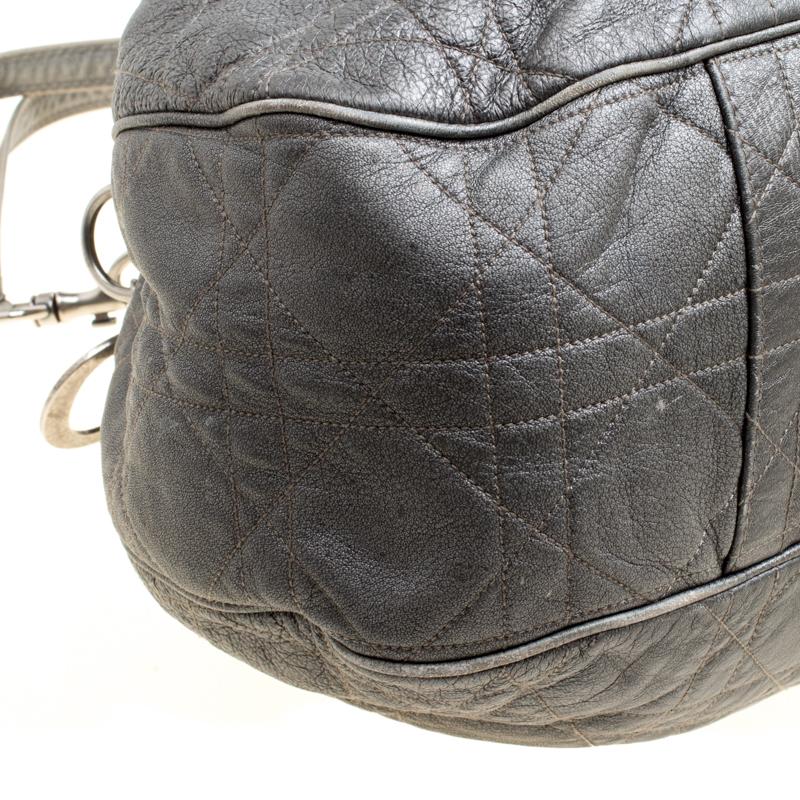 Women's Dior Grey Cannage Quilted Leather Drawstring Bag