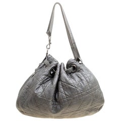 Dior Grey Cannage Quilted Leather Drawstring Bag