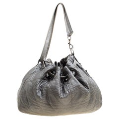 Dior Grey Cannage Quilted Leather Drawstring Bag