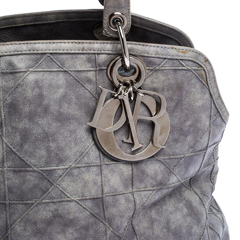 Gray Dior Grey Cannage Quilted Leather Granville Tote