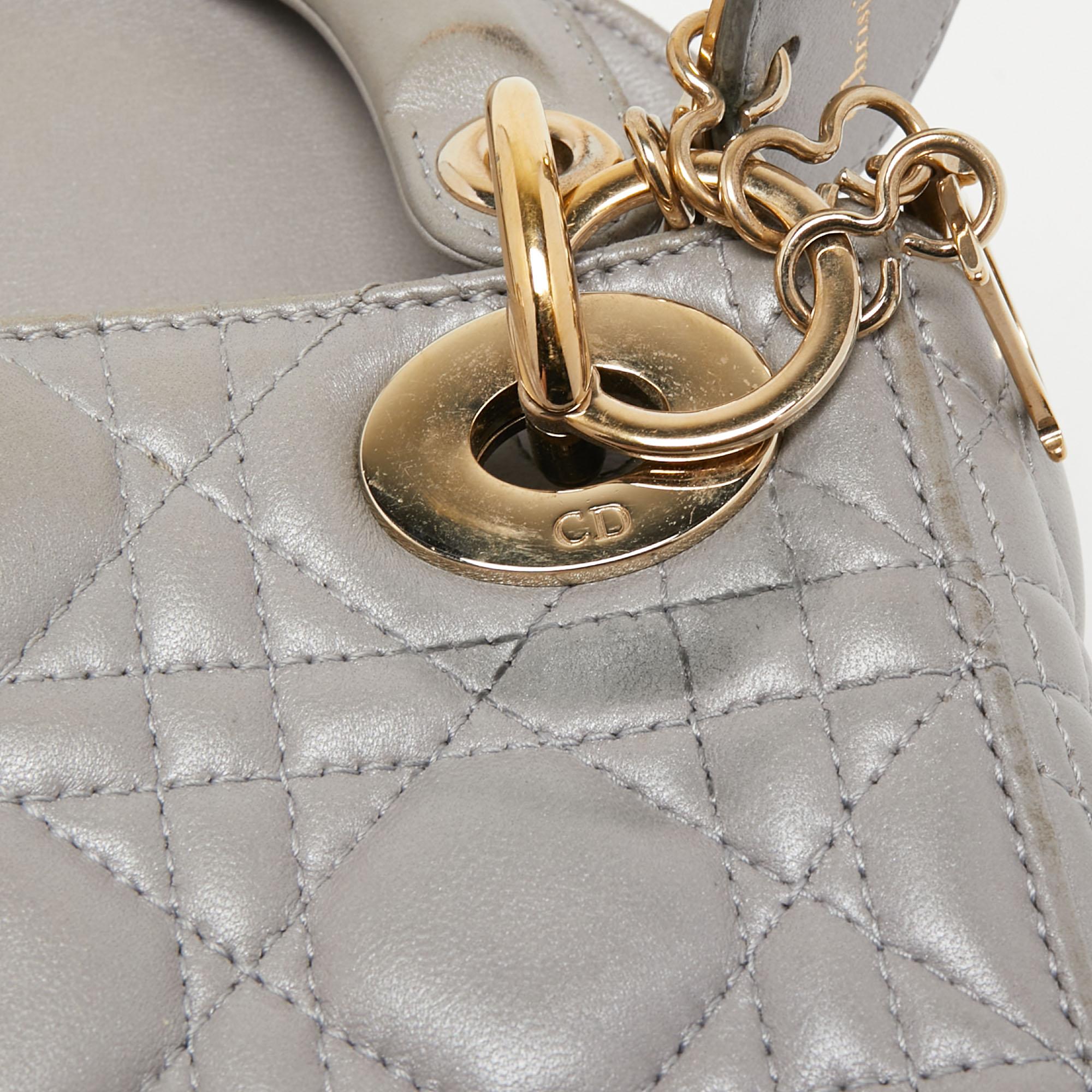 Dior Grey Cannage Quilted Leather Mini Lady Dior Bag 6