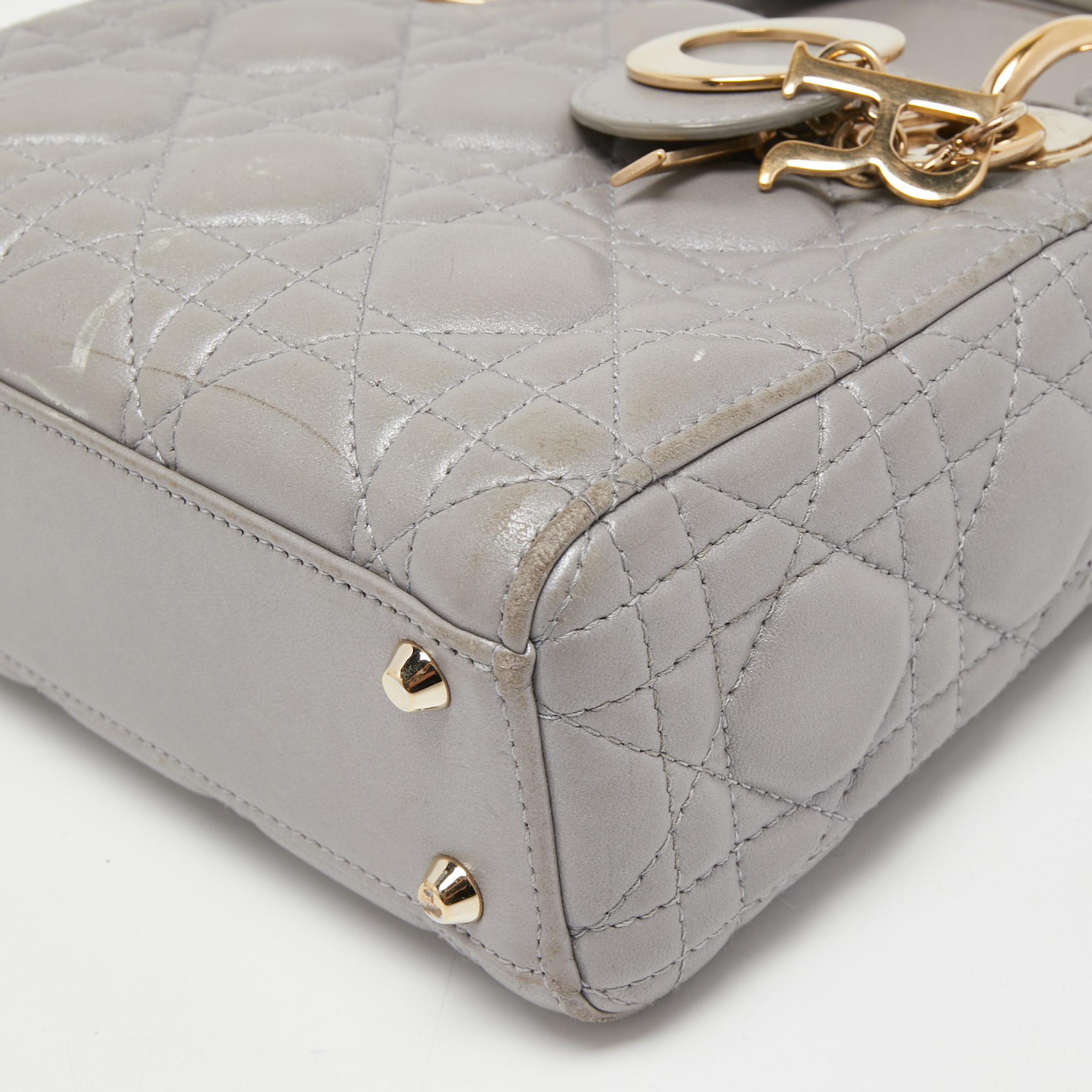 Dior Grey Cannage Quilted Leather Mini Lady Dior Bag 7
