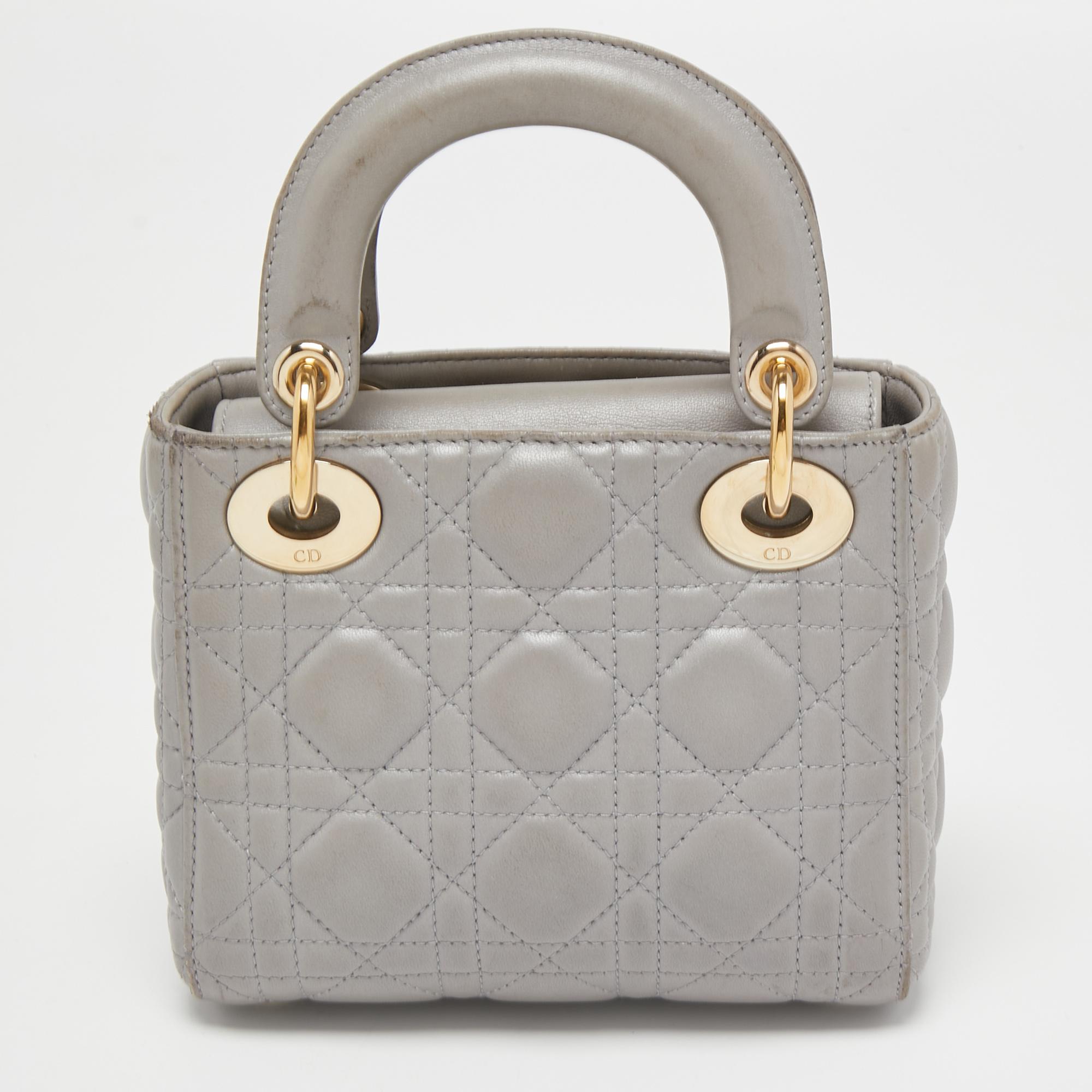 Dior Grey Cannage Quilted Leather Mini Lady Dior Bag 1