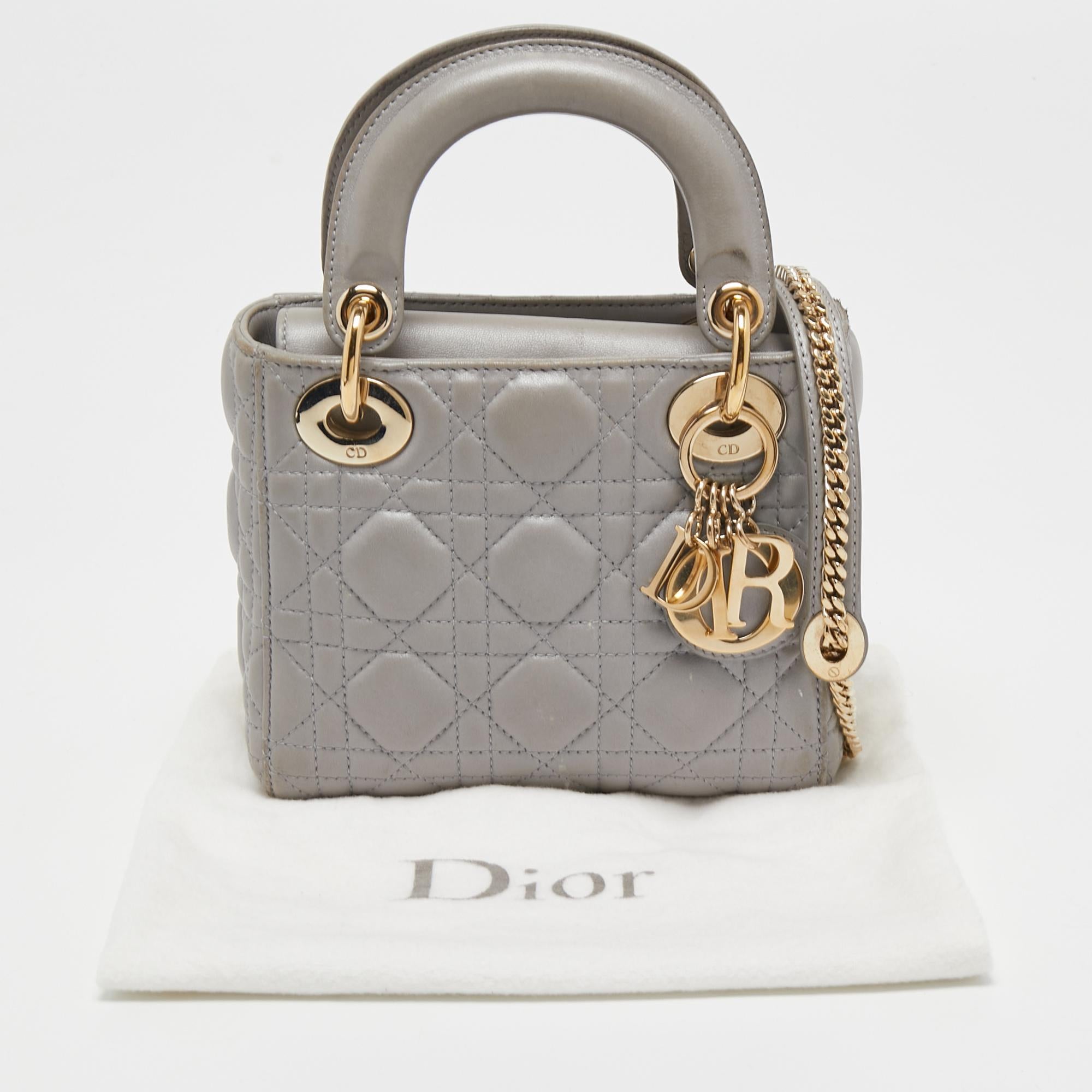 Dior Grey Cannage Quilted Leather Mini Lady Dior Bag 2